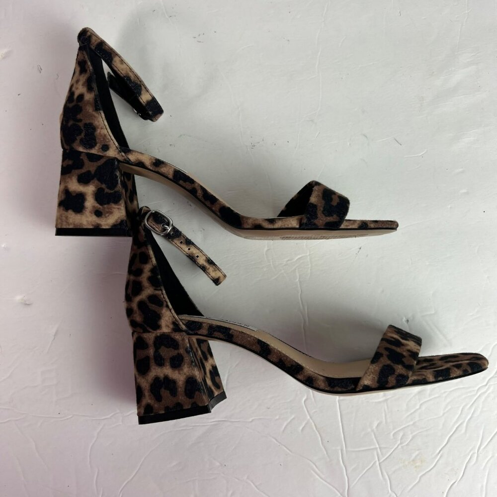 🟣 Steve Madden Size 6.5 Maria Leopard Ankle Strap Open Toe Block Heel Sandals - Picture 5 of 9